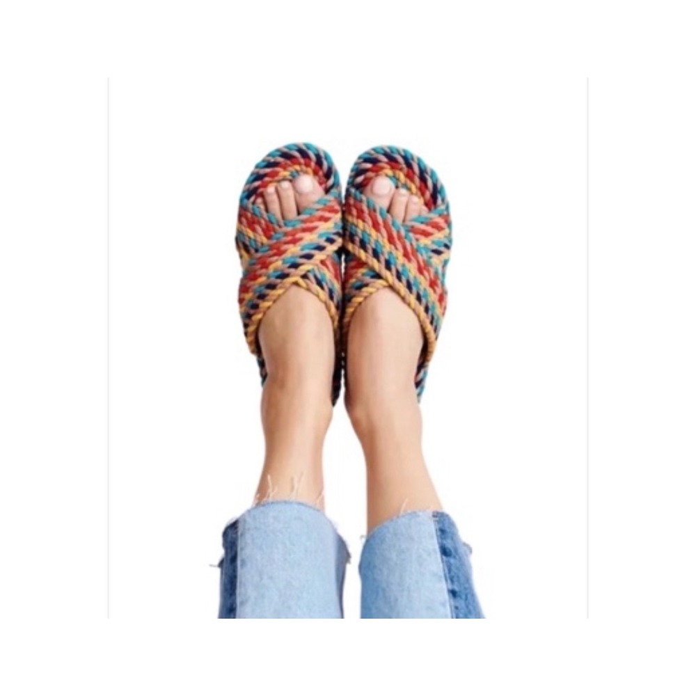 Salt + Umber Saraya multi-rainbow fabric rope slide sandal Size 7‎